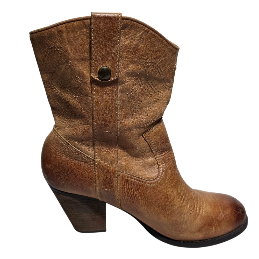 EUC GIANNI BINI BROWN LEATHER WESTERN ANKLE BOOTS SZ 10 - Picture 4 of 10
